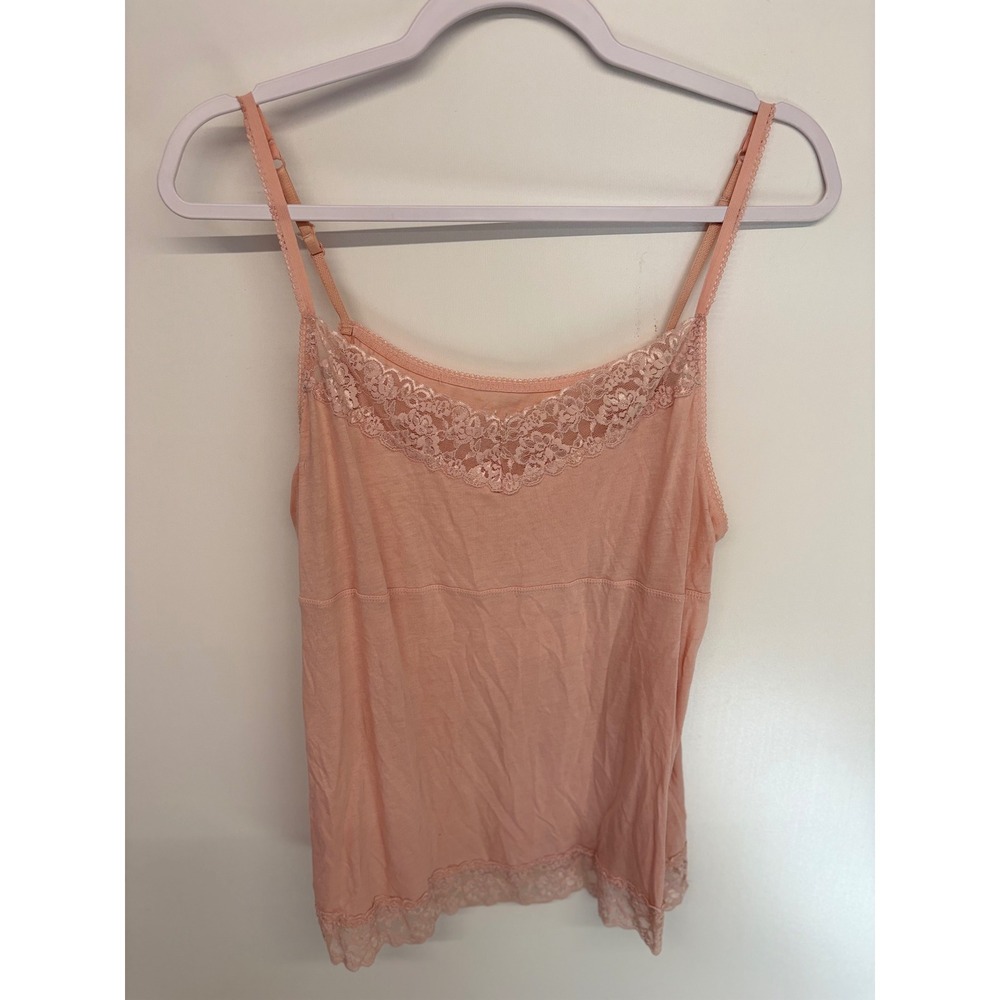 Y2K Coquette Fairycore Cami Layer Top Lace Trim Pima Cotton Elle Women XL Peach